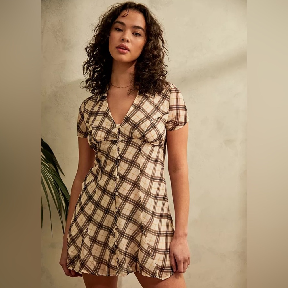 Urban Outfitters brown check tea dress